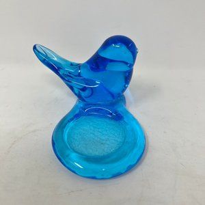 Vintage Blue Bird Candle Holder / Paperweight Signed Leo Ward 1991 Art Glass